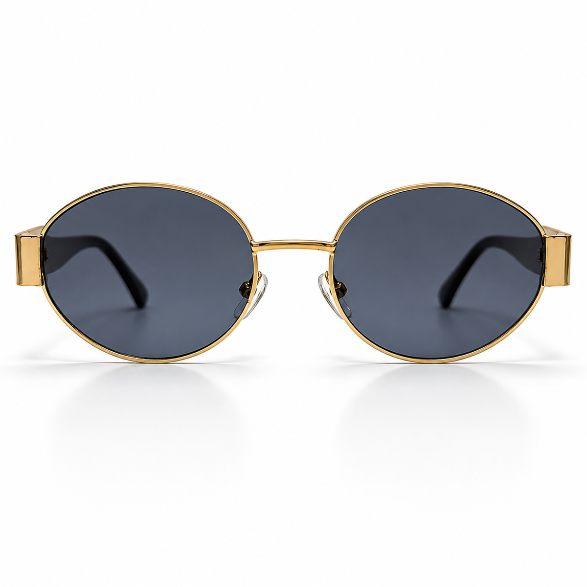 Gold rimless oval sunglasses by Wajhi Legacy