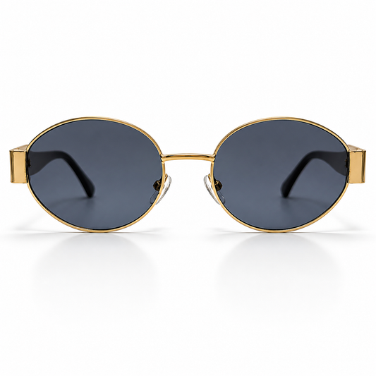 Gold rimless oval sunglasses by Wajhi Legacy