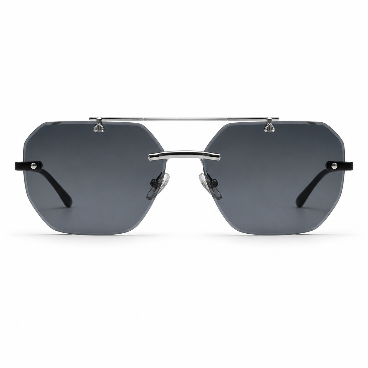 Sunglasses with a gradient gray lens on a white background