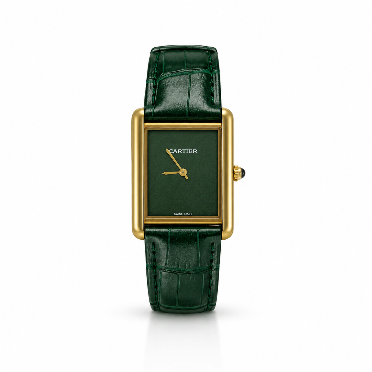 Emerald Green Rectangular Leather Watch | Wajhi Legacy