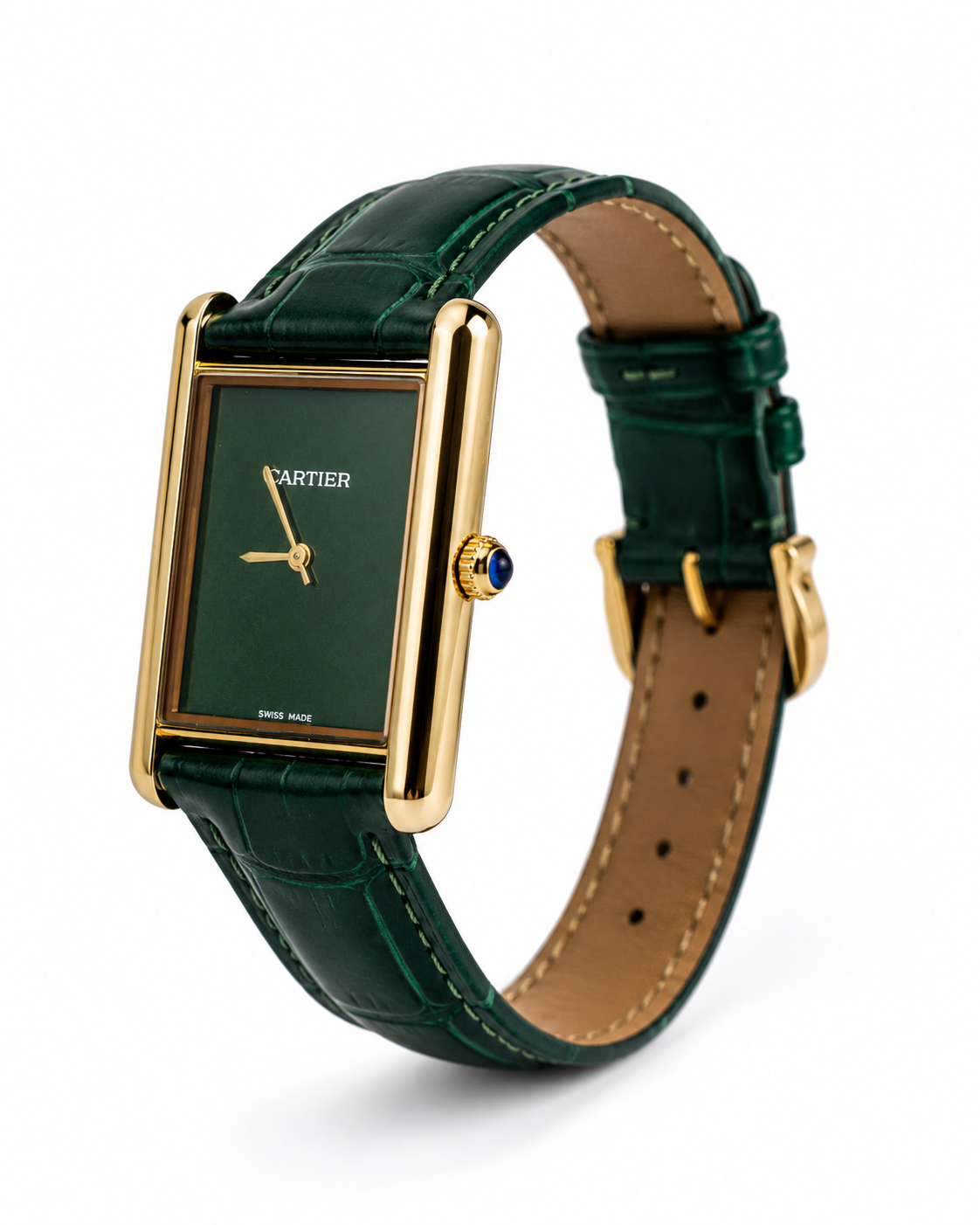 Emerald Green Rectangular Leather Watch | Wajhi Legacy