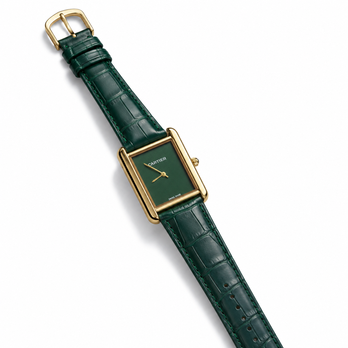 Emerald Green Rectangular Leather Watch | Wajhi Legacy